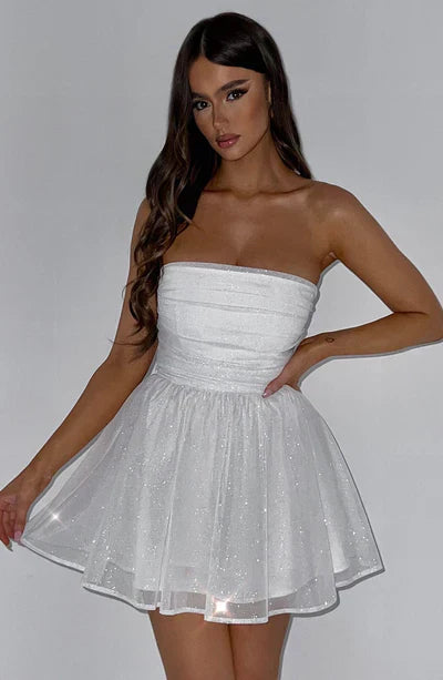 Robe Courte Éclairante avec Décolleté Plunging et Jupes amples