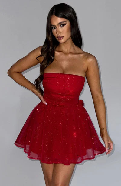 Robe Courte Éclairante avec Décolleté Plunging et Jupes amples