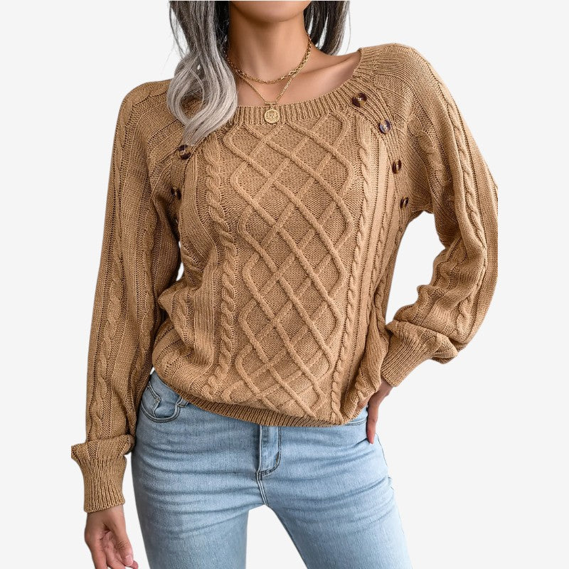 Pull à Manches Longues en Maille Élégant Boutonné