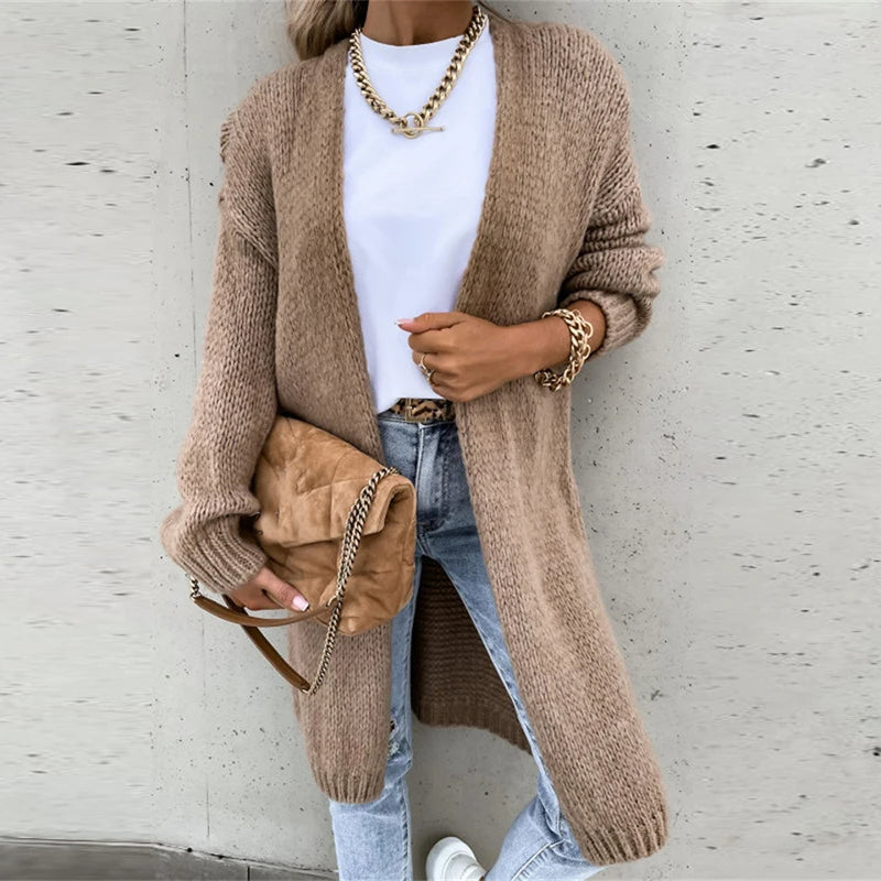 Cardigan femme en laine épaisse marron chaud - PanierRoyale