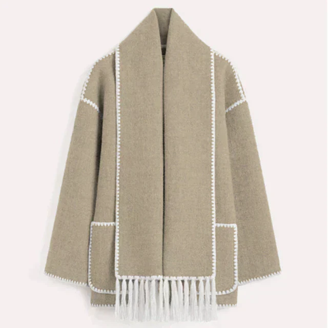 Manteau Hiver Élégant à Franges Contrastes Modernes