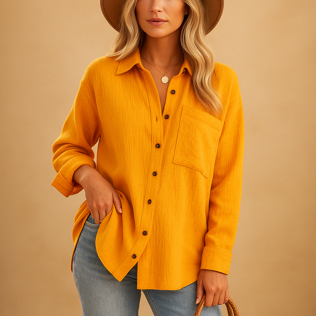 Chemise Casual Col V Poche Coton