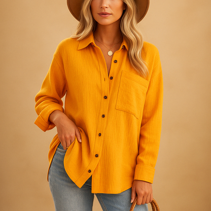 Chemise Casual Col V Poche Coton