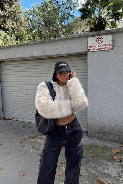 Manteau Court en Fourrure Synthétique Féminin