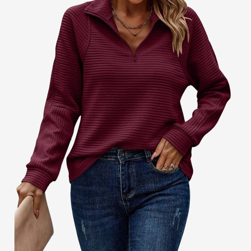 Pull Femme Col V Noir Élégant Fermeture Éclair