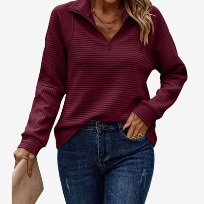 Pull Femme Col V Noir Élégant Fermeture Éclair