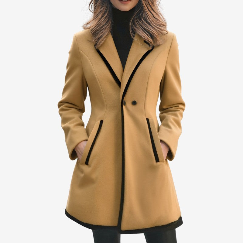 Manteau Femme Long à Manches avec Poches et Col Montant
