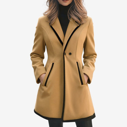 Manteau Femme Long à Manches avec Poches et Col Montant