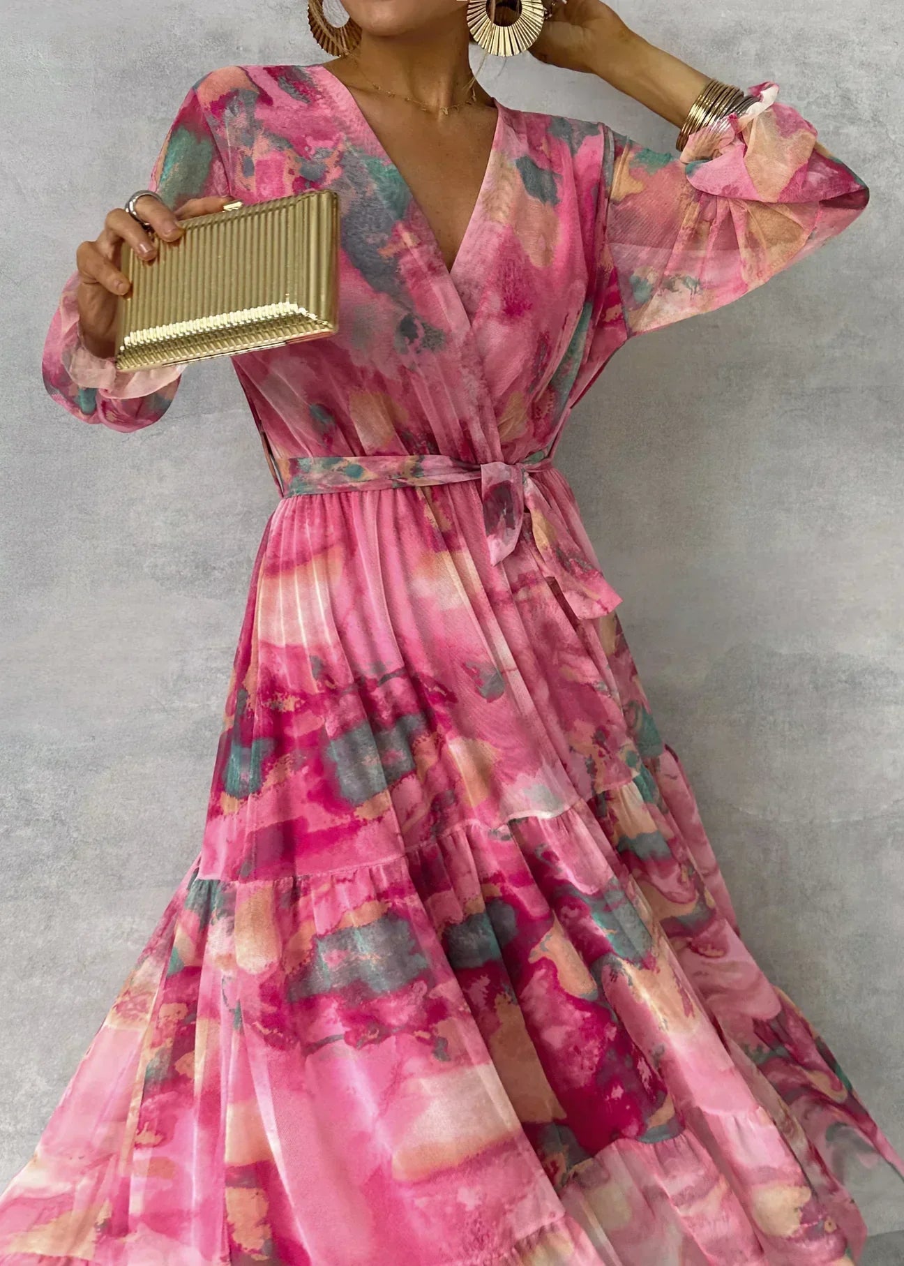 Robe Été Longue Fluide à Manches Longues pour Femme
