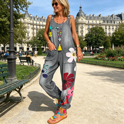 Salopette Femme Denim Imprimé Floral Coupe Ample