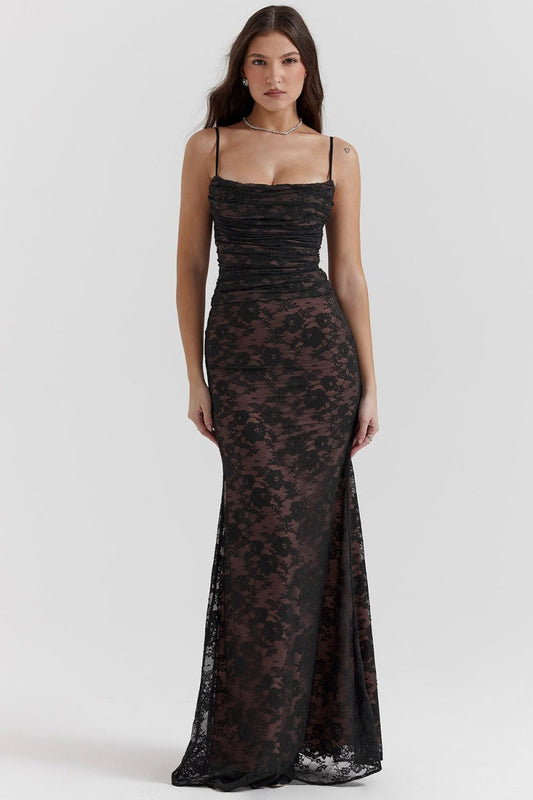 Robe femme soirée manches longues décolleté plongeant - PanierRoyale
