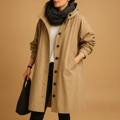 Veste Imperméable Féminine Longue avec Capuche et Fermeture Éclair