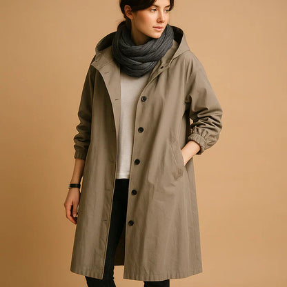 Veste Imperméable Féminine Longue avec Capuche et Fermeture Éclair