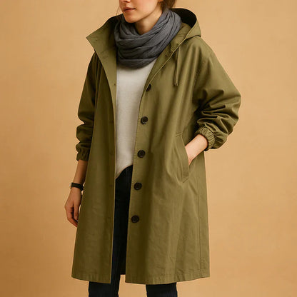 Veste Imperméable Féminine Longue avec Capuche et Fermeture Éclair - PanierRoyale