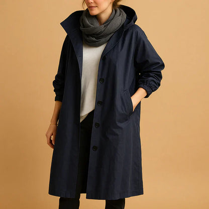 Veste Imperméable Féminine Longue avec Capuche et Fermeture Éclair