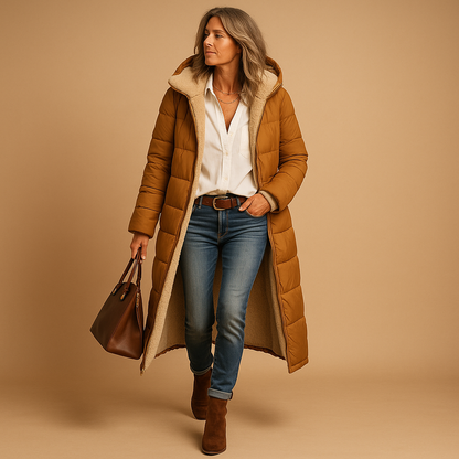 Manteau femme hiver long capuche noir polaire douche
