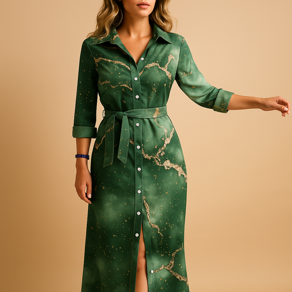 Robe Élégante Longue Manches Courtes Boutons