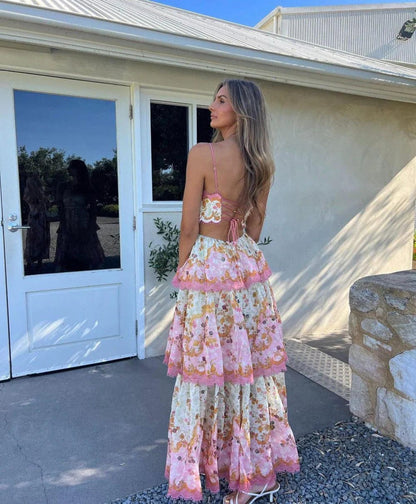 Robe Longue Femme Mousseline Volants Style Bohème