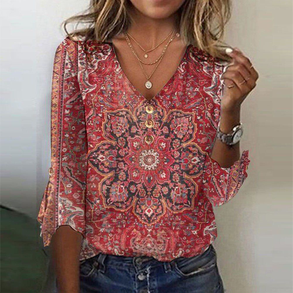 Blouse Femme Rouge Corail – Imprimé Floral Été - PanierRoyale