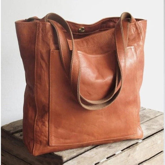 Sac à main cuir marron avec poignées courtes - PanierRoyale