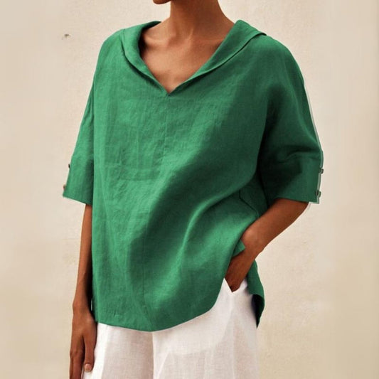 Blouse Lin Femme Vert Pastel Élégante - PanierRoyale