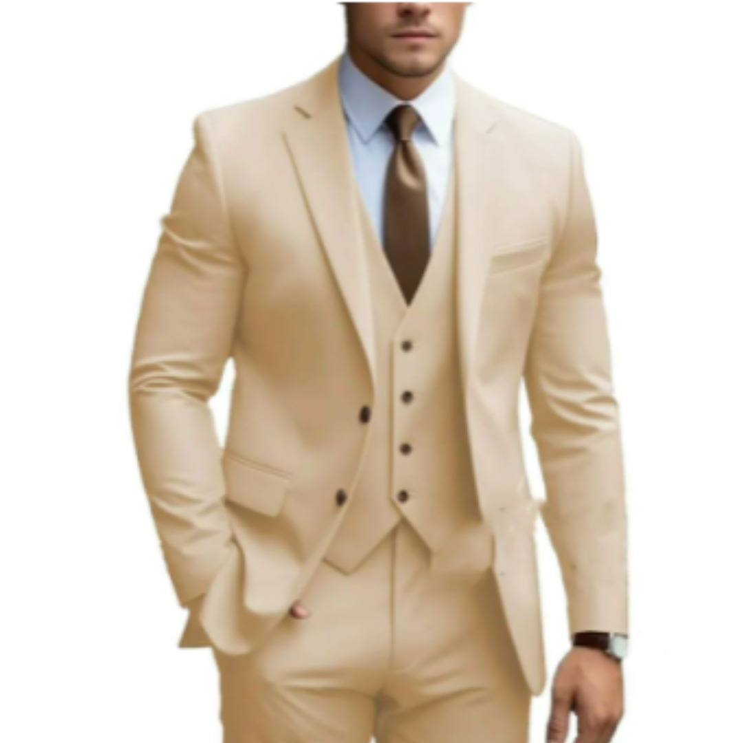 Costume Homme Classique 3 Pièces Noir avec Cravate Brun