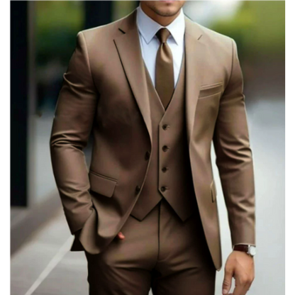 Costume Homme Classique 3 Pièces Noir avec Cravate Brun