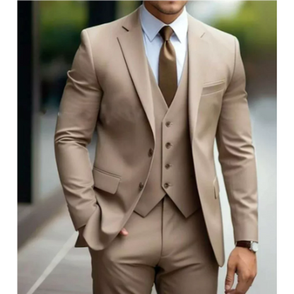Costume Homme Classique 3 Pièces Noir avec Cravate Brun