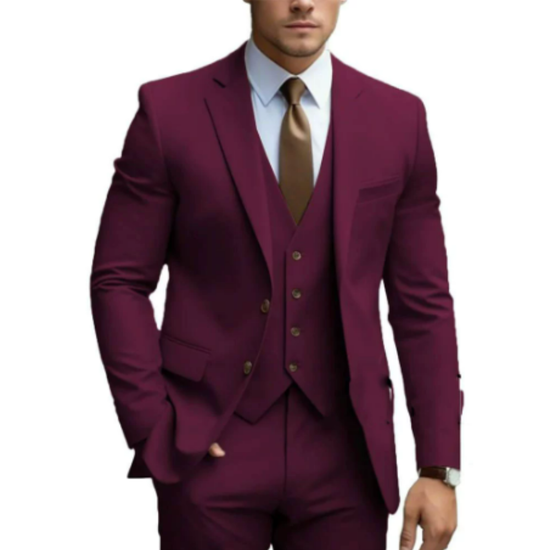 Costume Homme Classique 3 Pièces Noir avec Cravate Brun