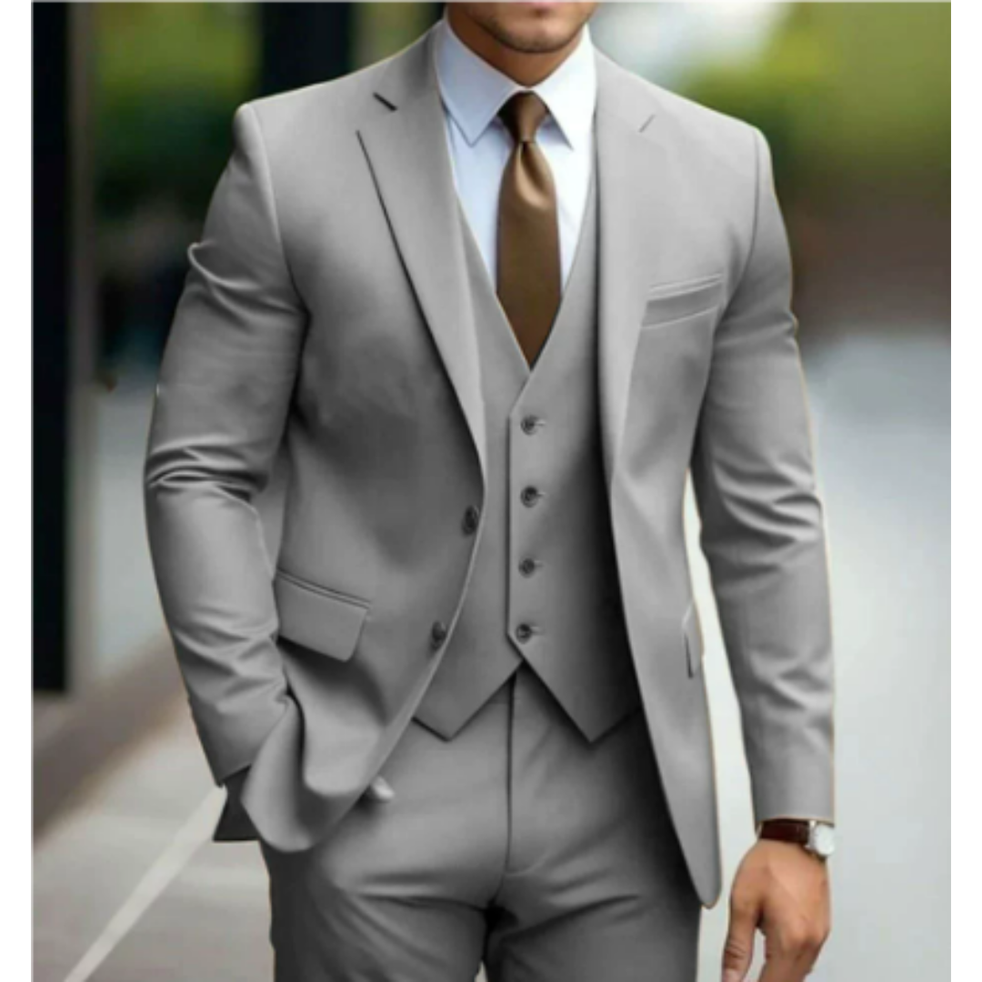 Costume Homme Classique 3 Pièces Noir avec Cravate Brun