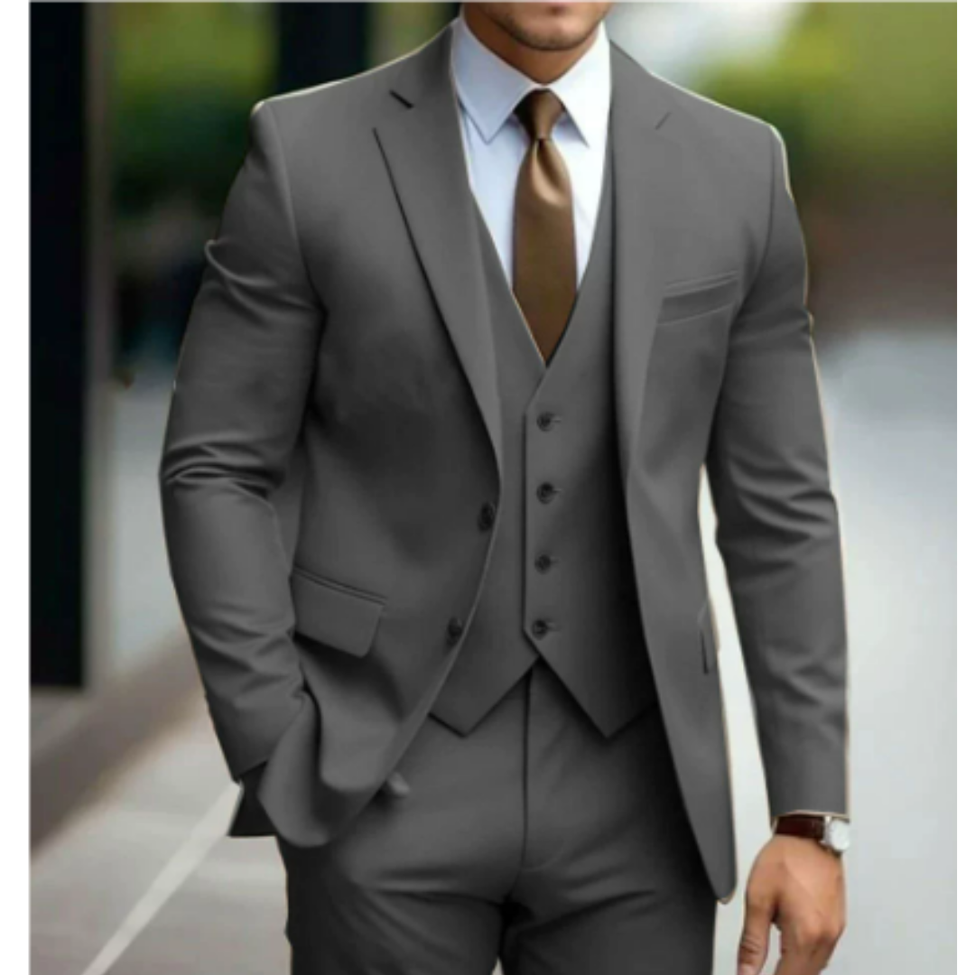 Costume Homme Classique 3 Pièces Noir avec Cravate Brun