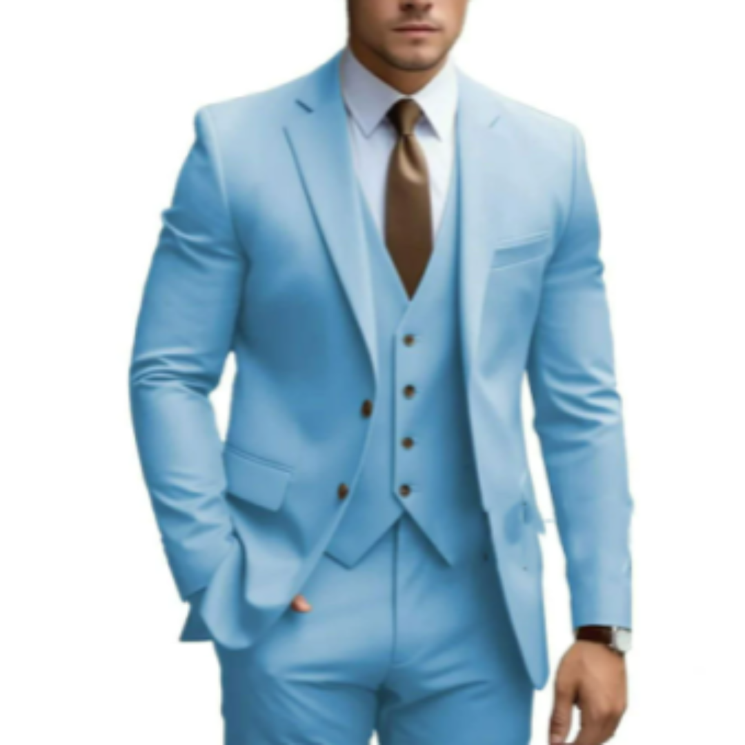 Costume Homme Classique 3 Pièces Noir avec Cravate Brun