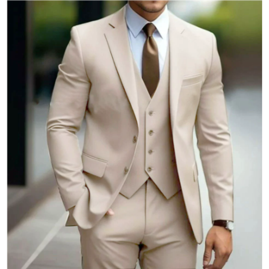 Costume Homme Classique 3 Pièces Noir avec Cravate Brun