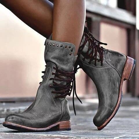 Bottes Femme Cuir Mi-Hauteur Lacets Élégantes
