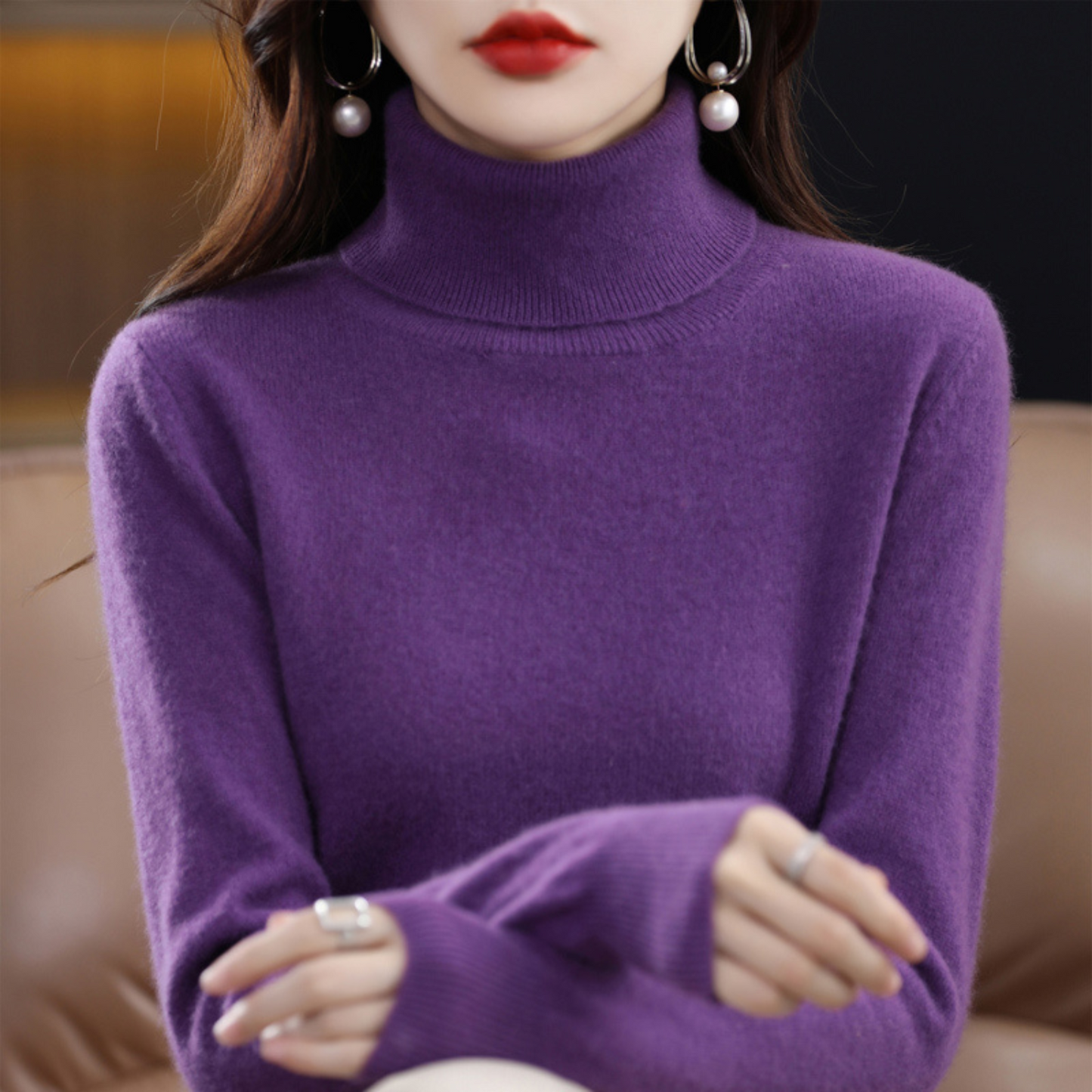 Pull Femme Cachemire Doux et Léger Col Roulé