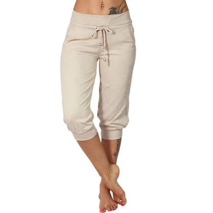 Pantalon femme mi-long sport chic marron