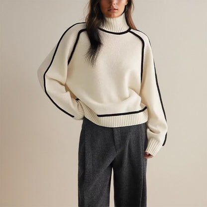 Pull Femme Col Roulé Color Block Hiver