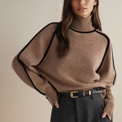 Pull Femme Col Roulé Color Block Hiver