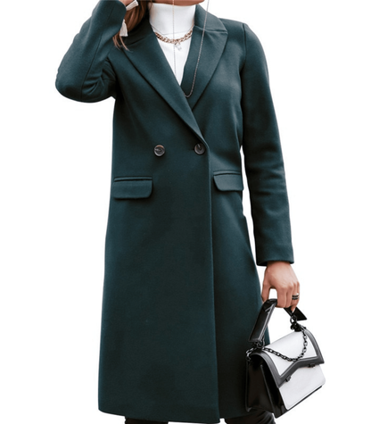 Manteau femme long élégant beige clair double boutonnage