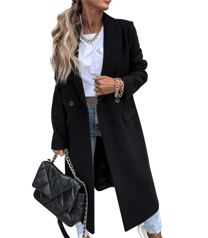 Manteau femme long élégant beige clair double boutonnage