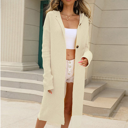Manteau femme hivernal doux et chaud avec capuche et fermeture boutons beige - PanierRoyale