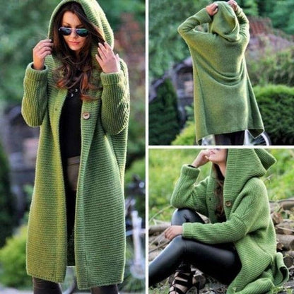 Manteau femme hivernal doux et chaud avec capuche et fermeture boutons beige