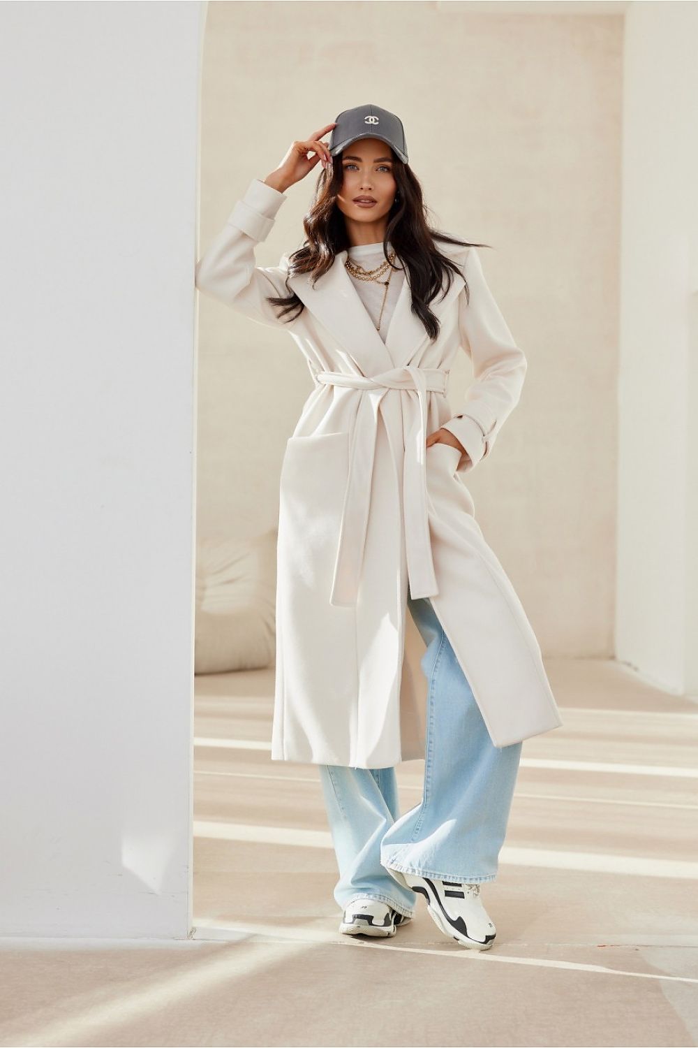 Manteau Femme Chic Long Manches avec Ceinture pour Hiver