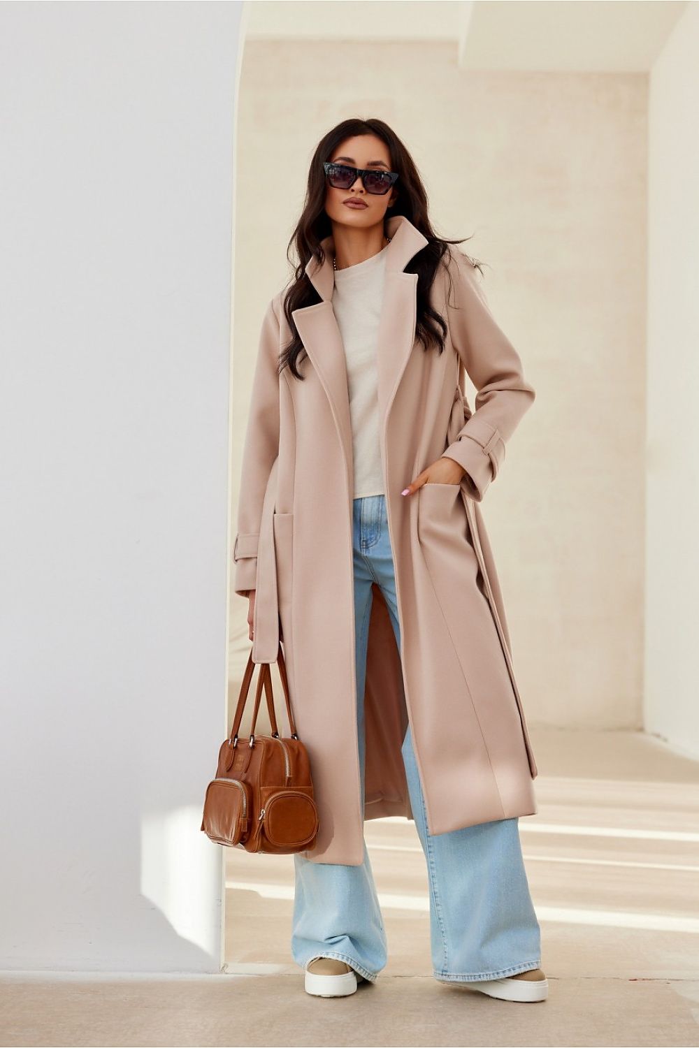 Manteau Femme Chic Long Manches avec Ceinture pour Hiver
