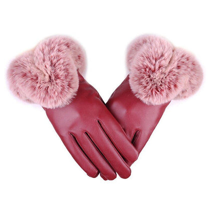 Gants Cuir Femmes Élégants en Velours Noir Pourpre