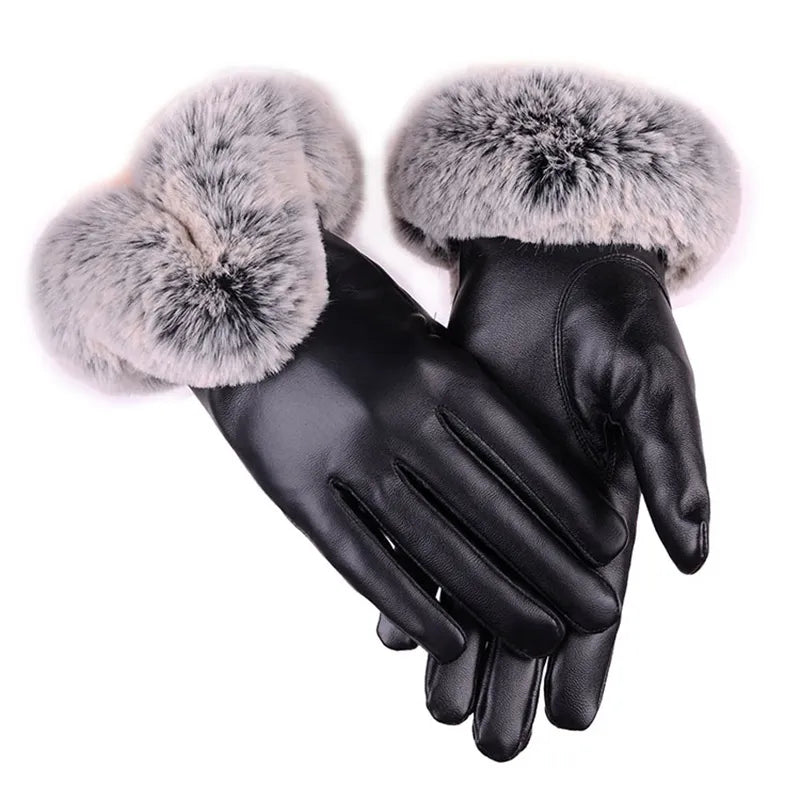 Gants Cuir Femmes Élégants en Velours Noir Pourpre