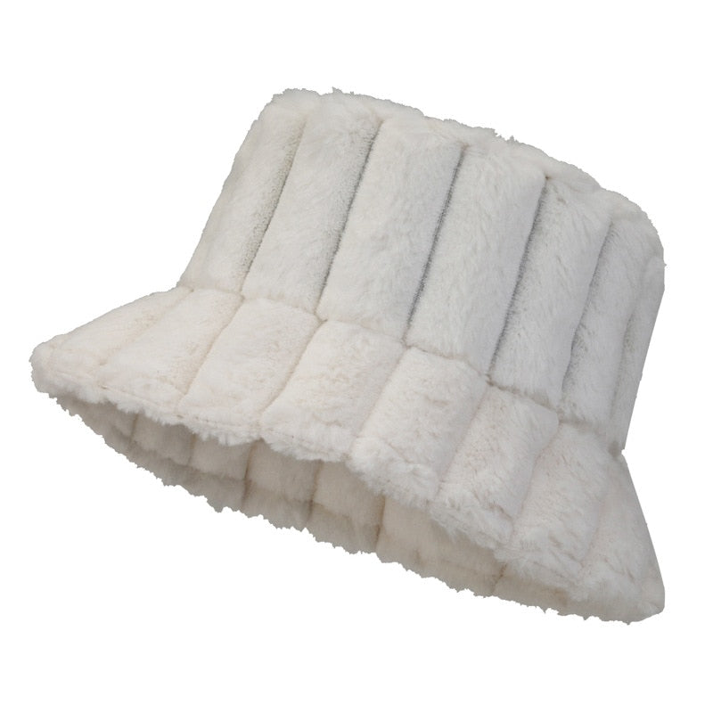 Chapeau Femme Fausse Fourrure Beige Élégant