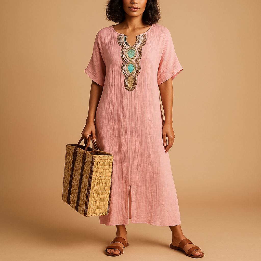 Robe Longue Élégante à Manches Courtes et Décolleté Profond