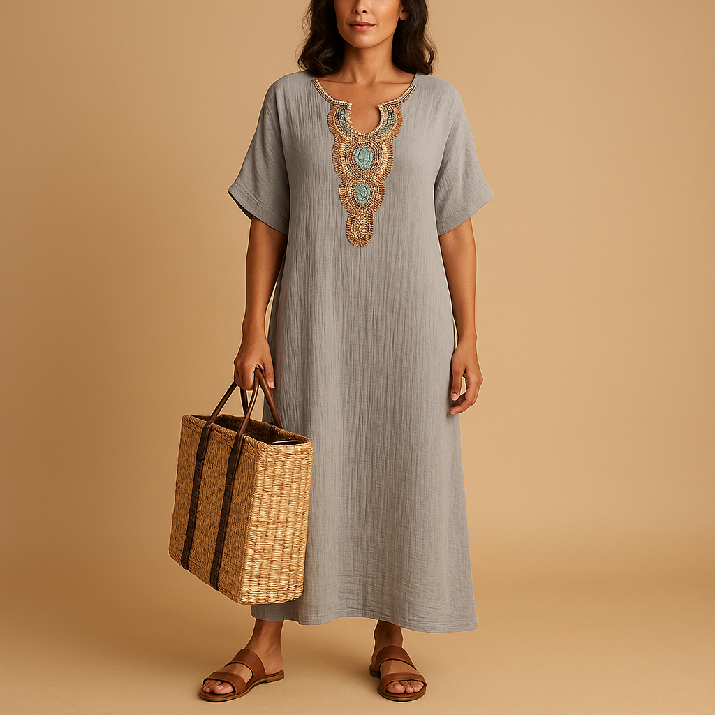 Robe Longue Élégante à Manches Courtes et Décolleté Profond