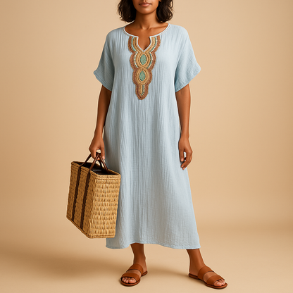 Robe Longue Élégante à Manches Courtes et Décolleté Profond